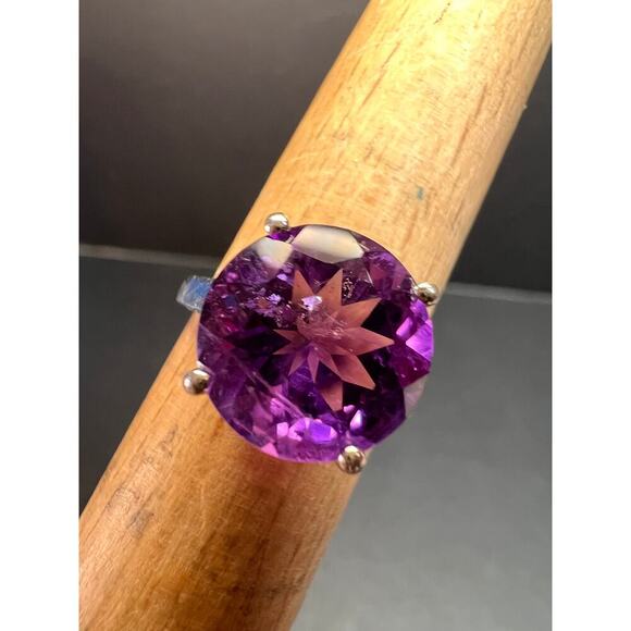 Vintage Samuel Aaron amethyst solitaire sterling silver ring size 7 - Picture 2 of 16